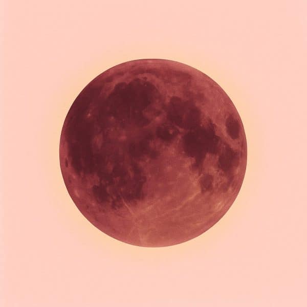 "lune rouge de sang illustration pleine lune fond rose"