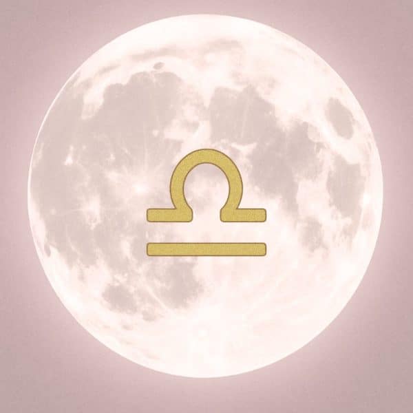 "Illustration Nouvelle Lune en Balance du 21 octobre 2025 sur fond rose prune"
