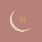 "Croissant de lune représentant la nouvelle lune du 20 novembre 2025 avec le symbole du scorpion sur fond rose"